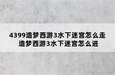 4399造梦西游3水下迷宫怎么走 造梦西游3水下迷宫怎么进